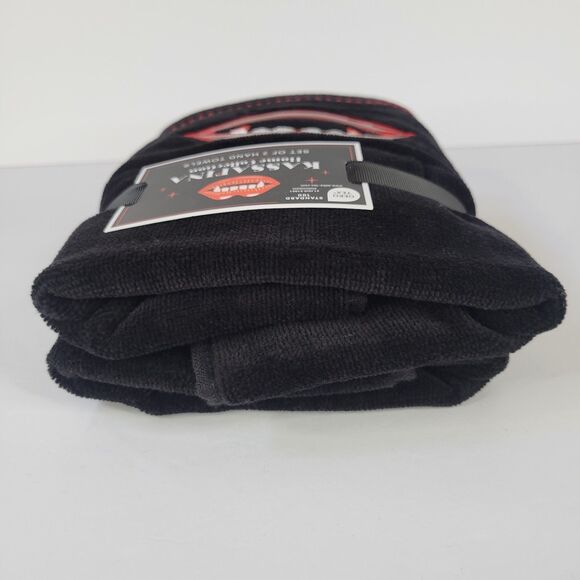 Set of  2 Vampire Shiny Lips Fangs Black Hand Towels Red Blood Halloween Gothic - Picture 7 of 10